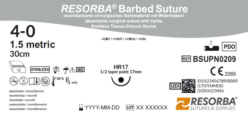 РЕСОРБА Барбд Сичер USP4-0 фіолетовий з борідками 30см, кол.голка 17мм, 1/2кола